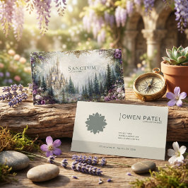 Cartão De Visita Castelo de Contos de Fadas Floral Roxo Floresta da