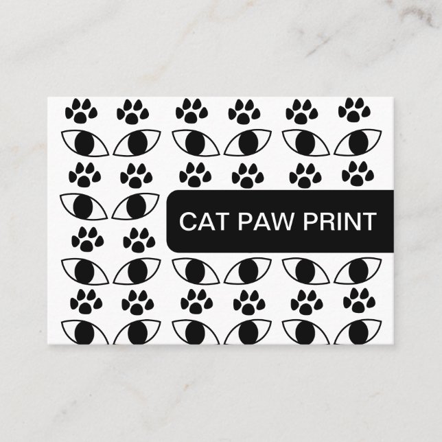 Cartão De Visita Cat Paw Print Pet Care Services Black and White (Frente)