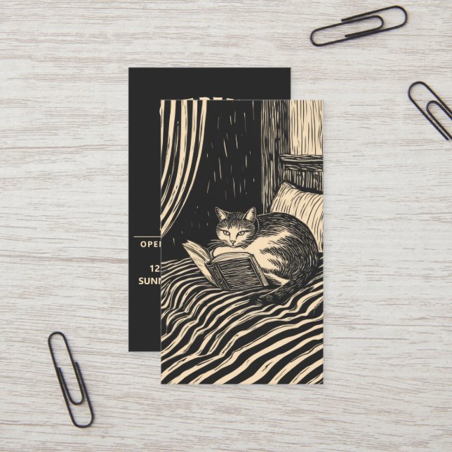 Cartão De Visita cat reading in bed (Frente/Verso In Situ)