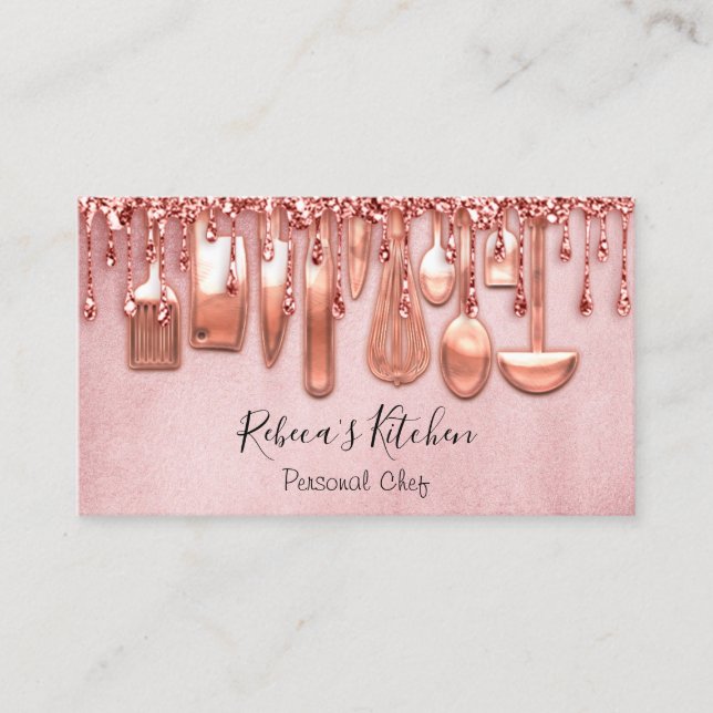 Cartão De Visita Catarina Personal Chef Kitchen Faces Rosa Blush (Frente)