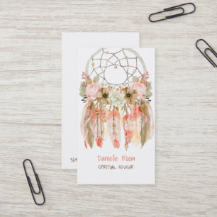 Cartão De Visita Catcher de Sonho Tribal Boho Flechas Flores Penas
