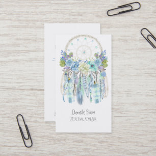 Cartão De Visita Catcher de Sonhos Tribal Boho Flechas Flores Penas