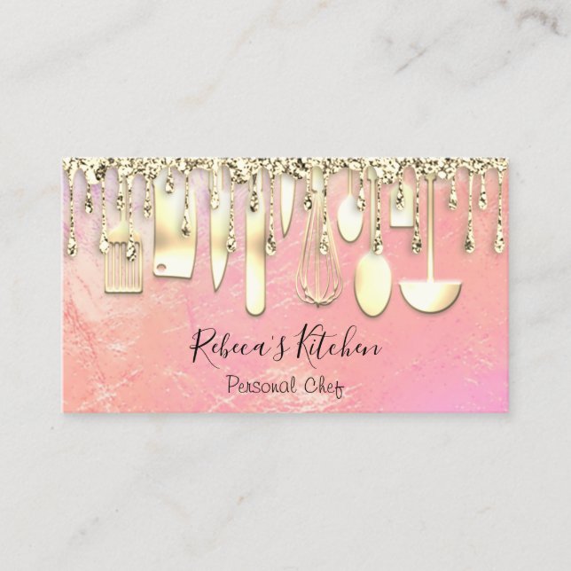 Cartão De Visita Catering Personal Chef Kitchen Faces Ouros (Frente)