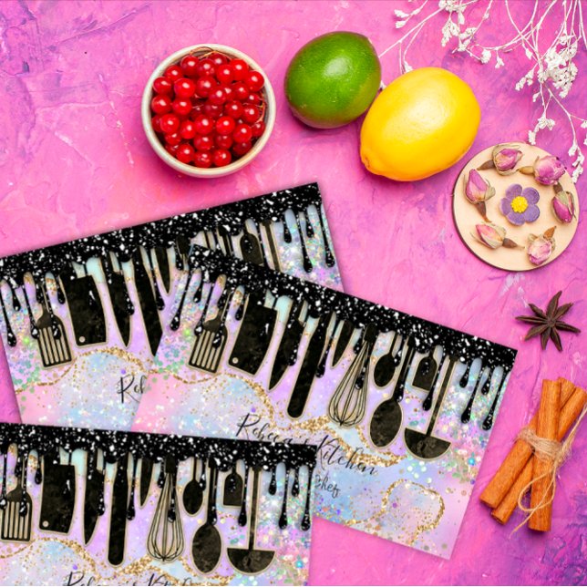 Cartão De Visita Catering Personal Chef Restaurant Black Drill Dour (Catering Personal Chef Restaurant Black Drip Gold Business Card)