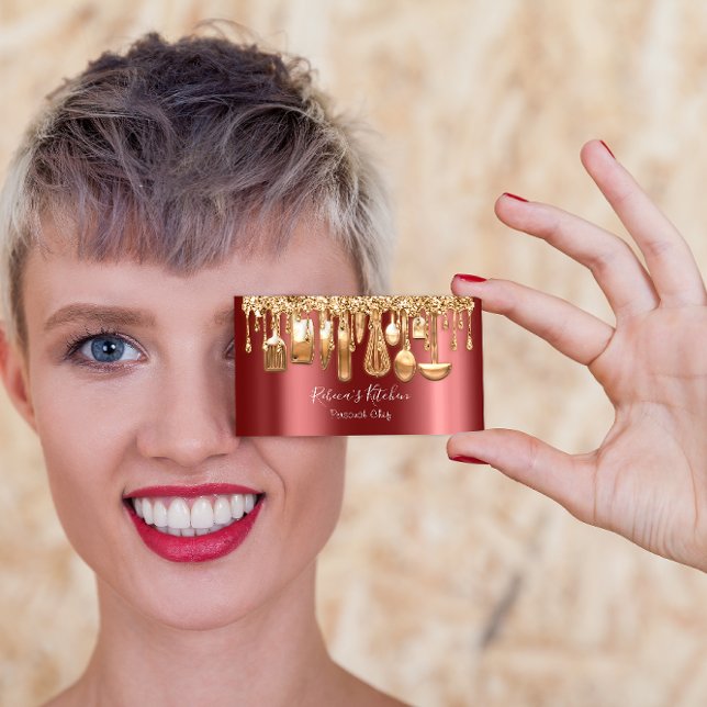 Cartão De Visita Catering Personal Chef Restaurant Drivers Rosa Coo (Catering Personal Chef Restaurant Drip Rose Cooper Business Card)