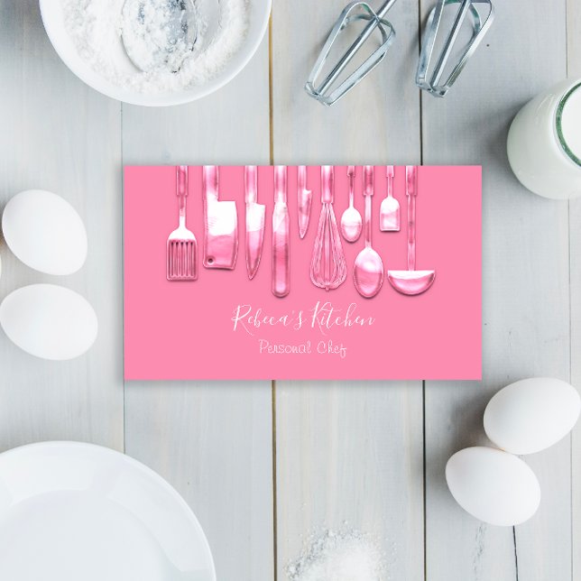 Cartão De Visita Catering Personal Chef Restaurante Rosa rosa (Catering Personal Chef Restaurant Rose Pink Business Card)