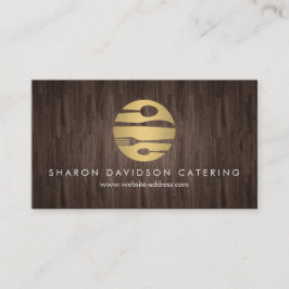 Cartão De Visita Catering, Restaurante, Chef, Dourado e de Madeira