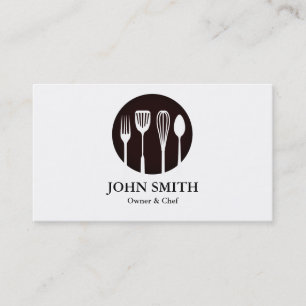 Cartão De Visita Catering, Restaurante, Chef Moderno Branco e Preto