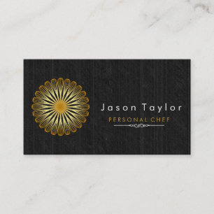 Cartão De Visita Catering Retro Black Wood Chef Dourado Círculo de 