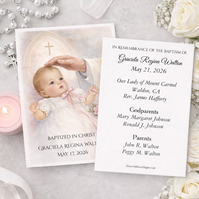 Cartão De Visita Catholic Baby Girl Baptismal Remembrance Holy Card (Criador carregado)