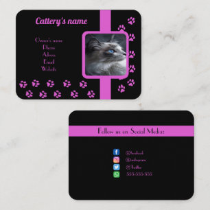 Cartão De Visita Cattery Business Black and Pink personalizados