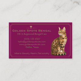 Cartão De Visita Cattery de Gato Bengal Elegante Personalizável 