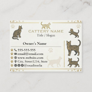 Cartão De Visita Cattery de Gatos Bengal de Luxo Personalizável