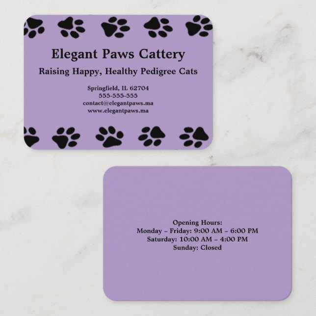 Cartão de Visita Cattery Elegant Paws com Impressã (Frente/Verso)