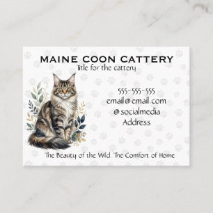 Cartão De Visita Cattery Maine Coon Aquarela Elegante Personalizado