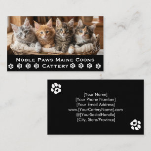 Cartão De Visita Cattery Maine Coon   Criador de Pet Personalizável