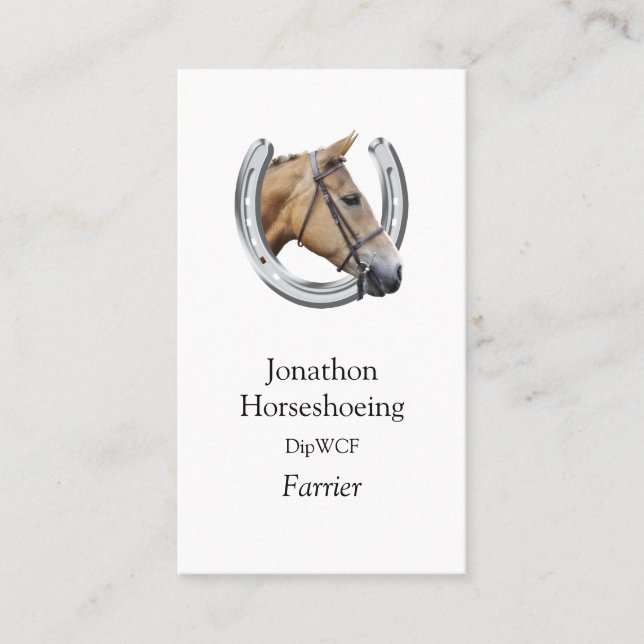Cartão De Visita Cavalo da castanha em uma ferradura de prata (Frente)