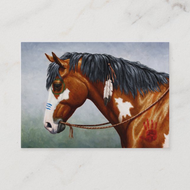 Cartão De Visita Cavalo de Guerra de Pinto, Baía Americana Nativa (Frente)
