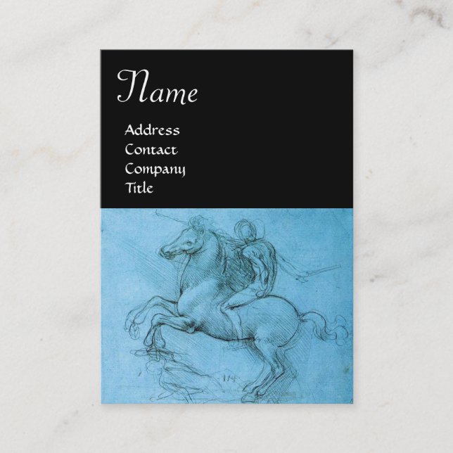 Cartão De Visita Cavalo em Raça / Monograma,azul,preto (Frente)