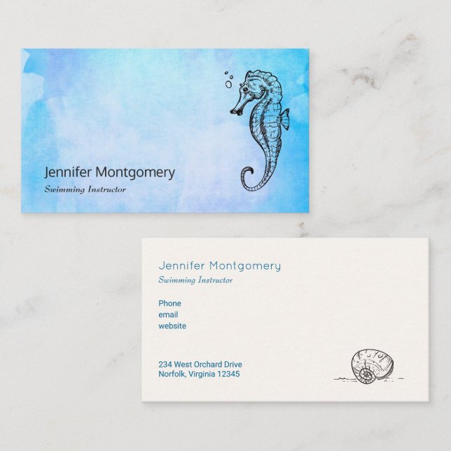 Cartão De Visita Cavalo-marinho e Cana-de-Cerrado Náutica (Frente/Verso)