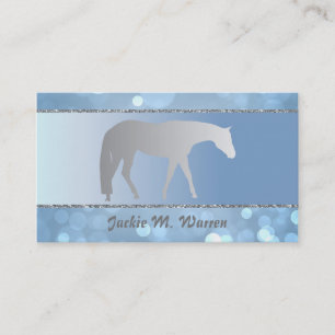 Cartão De Visita Cavalo ocidental de prata do prazer em Brokeh azul