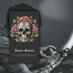 Cartão De Visita Caveira de Artista de Tatuagem Vintage Retro Moder
