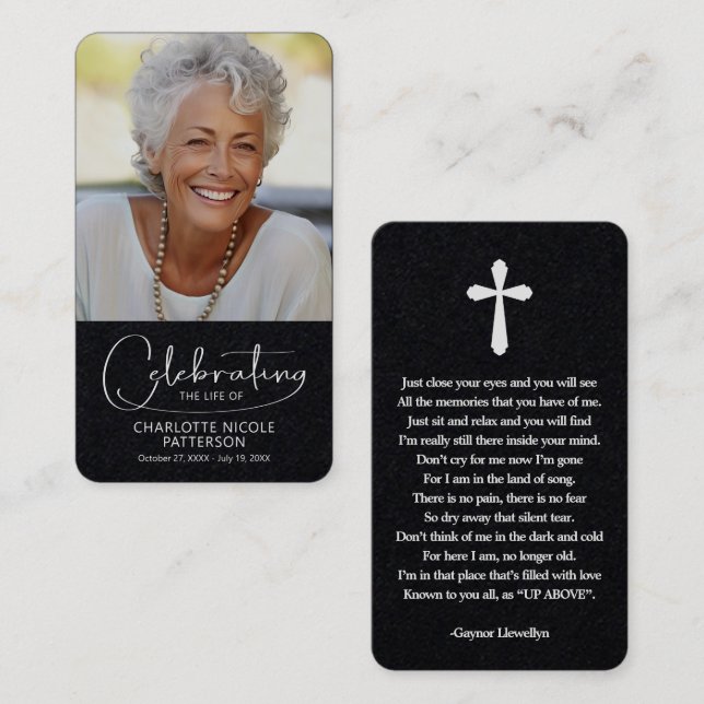 Cartão De Visita Celebration of Life Photo Bookmark Prayer Card (Frente/Verso)
