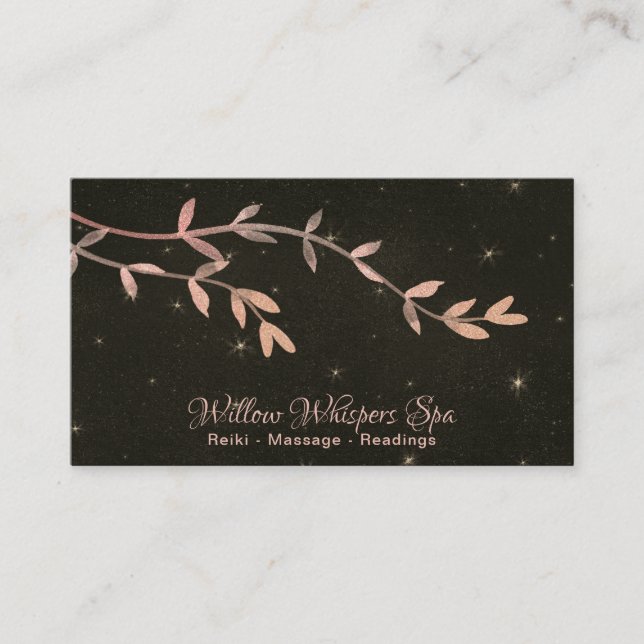 Cartão De Visita *~* Celestial Stars Night Sky Willow Tree Branch (Frente)