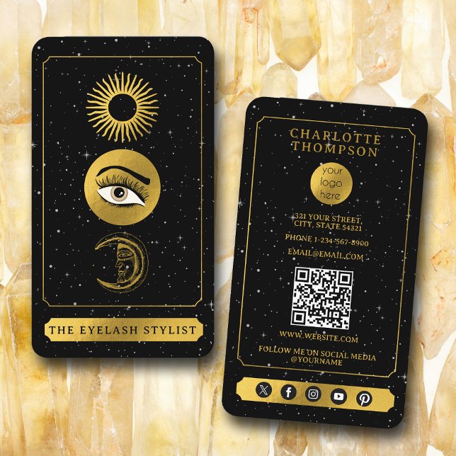 Cartão De Visita Celestial Tarot Sun Moon Eyelash Stylist (Celestial Tarot Sun Moon Eyelash Stylist Business Card)