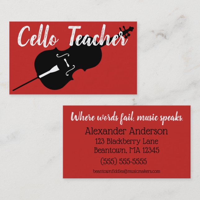 Cartão De Visita Cello Teacher Cello Lessons Personaliza (Frente/Verso)