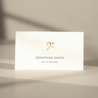 Cartão De Visita Cello Teacher Dourado Bass Clef Modern