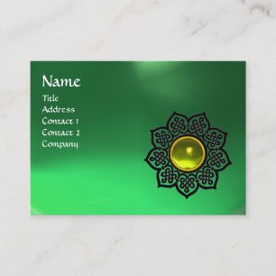 Cartão De Visita CELTIC FLOWER YELLOW GEM MONOGRAM Emerald Green