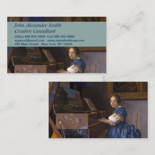 Cartão De Visita Cena de Música Barroca Vintage Vermeer
