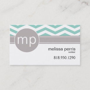 Cartão De Visita Cerceta chique do monograma de Chevron