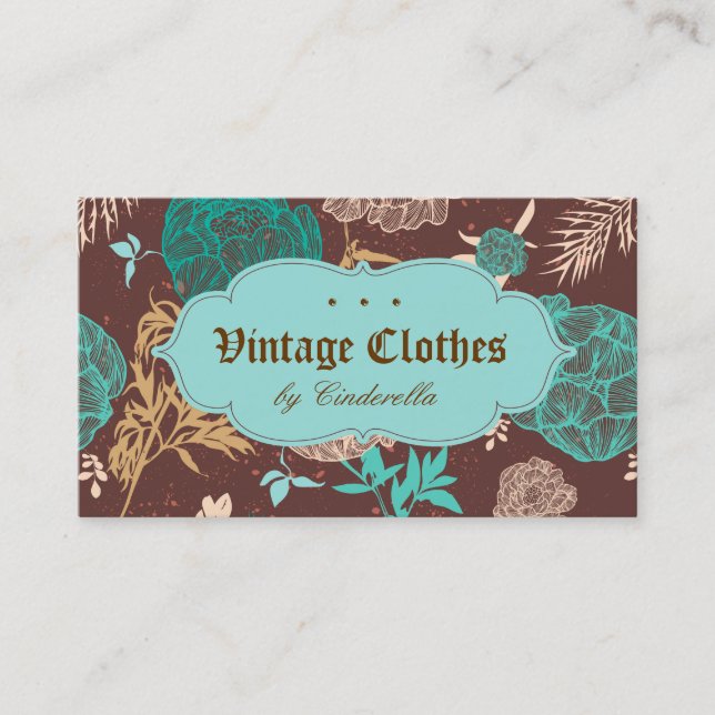 Cartão De Visita Cerceta floral Brown azul da roupa de forma do (Frente)