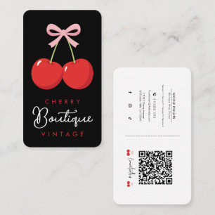Cartão De Visita Cerejas Vermelhas com Laço Rosa Coquette Boutique