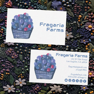 Cartão De Visita Cesta de Mirtilo Charmoso Aquarela Fruta Fofa