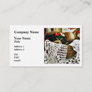 Cartão De Visita Cesto de costura com rosca e rendas