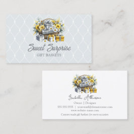 Cartão De Visita Cesto de Presente Dourado Amarelo Elegante