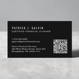 Cartão De Visita CFP Certified Financial Planner Código QR Preto
