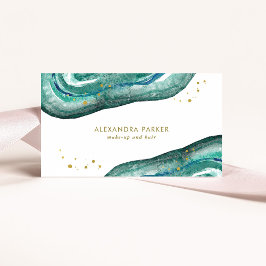 Cartão De Visita Chá de Aquarela e Geodo Dourado Faux