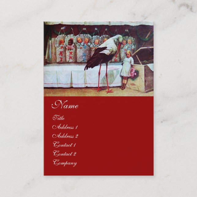 Cartão De Visita CHÁ DE FRALDAS STORK vermelho (Frente)