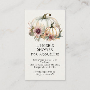 Cartão De Visita Chá de Lingerie Floral de Abóbora Branca Rústica
