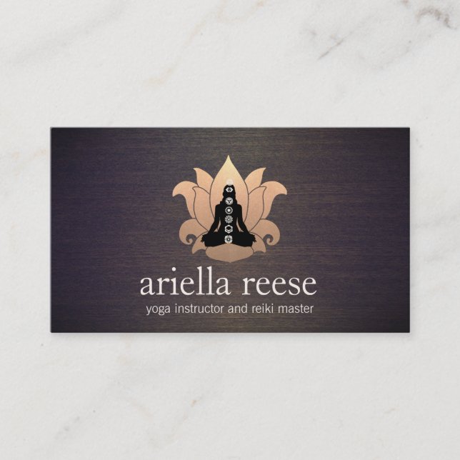 Cartão De Visita Chakra Lotus Yoga e Instrutor de Meditação Madeira (Frente)
