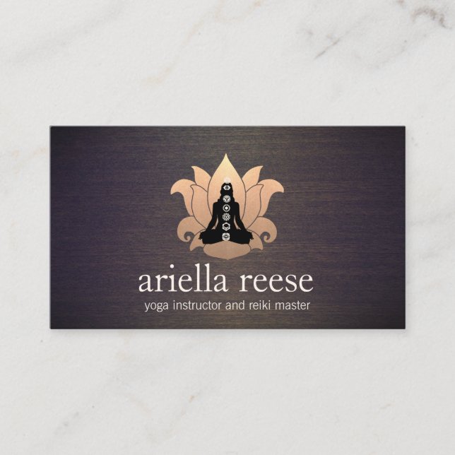Cartão De Visita Chakra Lotus Yoga e Instrutor de Meditação Madeira (Frente)