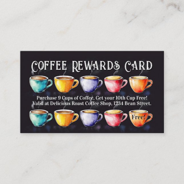 Cartão De Visita Chalkboard Coffee Shop Rewards Loyalty Punch Card (Frente)