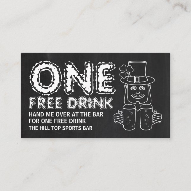 Cartão De Visita Chalkboard Leprechaun, Tíquete de Dia de São Patrí (Frente)