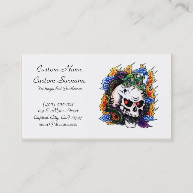 Cartão De Visita Chamas legal do crânio do dragão do símbolo do (Frente)