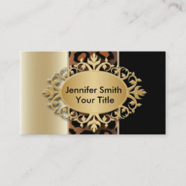 Cartão De Visita Champagne elegante e impressão preto do leopardo