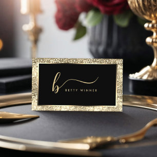 Cartão De Visita Champagne Glitter Frame Script Monograma Luxo